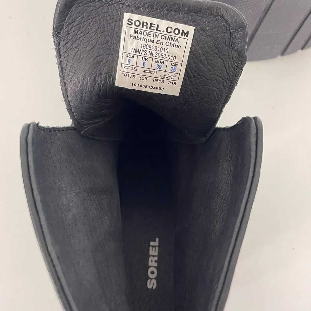 Sorel Black Leather Purple Heel‎ Margo Lace Up Block Heel Booties Size 8